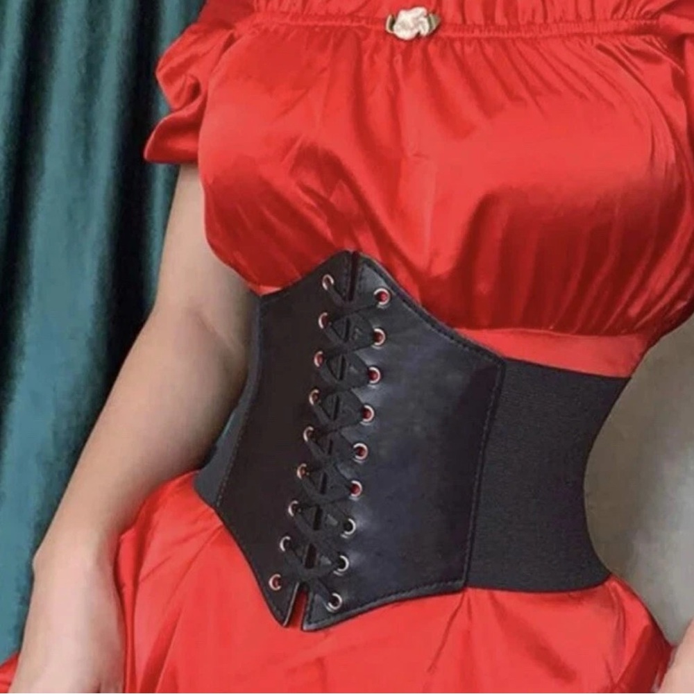 NEW Black Lace-Up Corset Belt